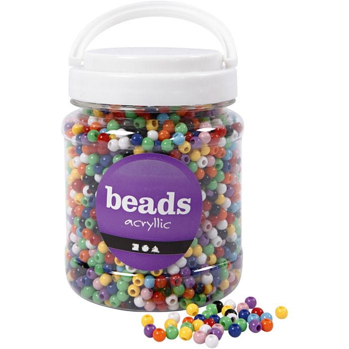 Perline pony, diam 6 mm, misura buco 3 mm, colori asst., 425 g, 700 ml/ 1 vasch.