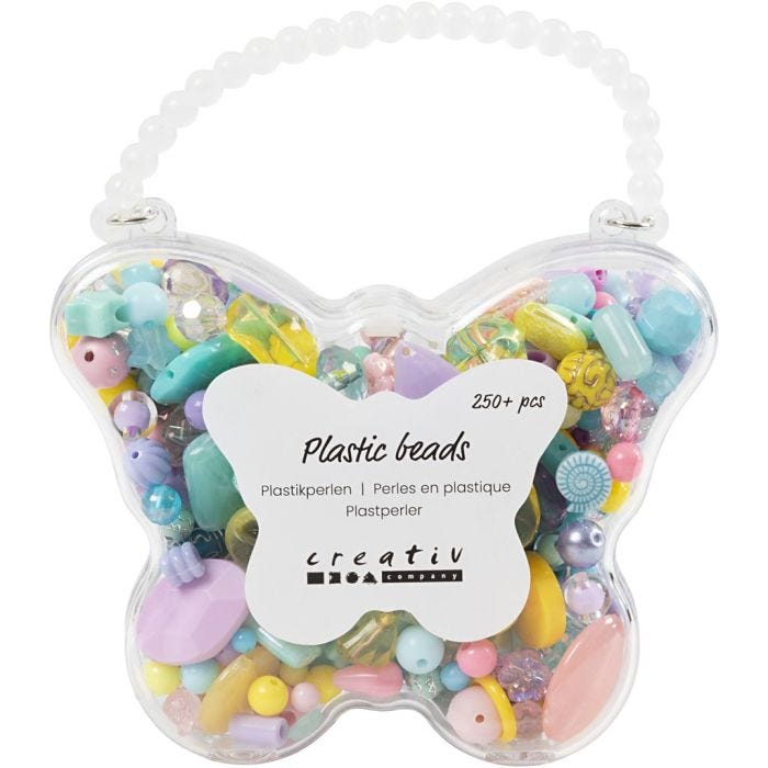 Perline di plastica , diam 5-35 mm, misura buco 1-8 mm, colori asst., 193 g, 300 ml/ 1 conf.