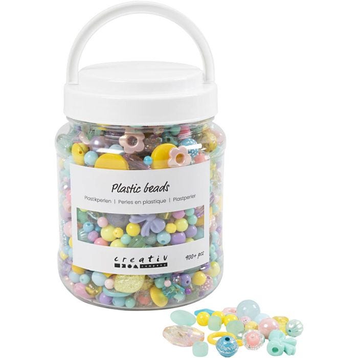 Perline di plastica , diam 5-35 mm, misura buco 1-8 mm, colori asst., 700 ml/ 1 vasch.