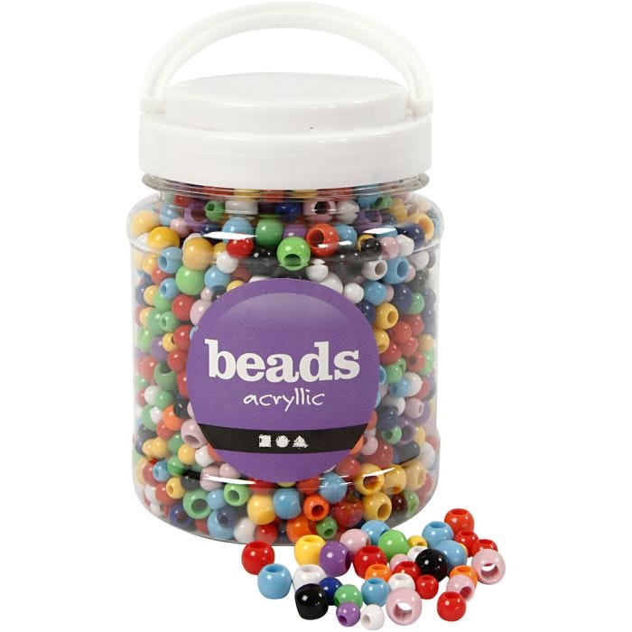 Perline pony, diam 6-10 mm, misura buco 3-5 mm, colori asst., 430 g, 700 ml/ 1 vasch.