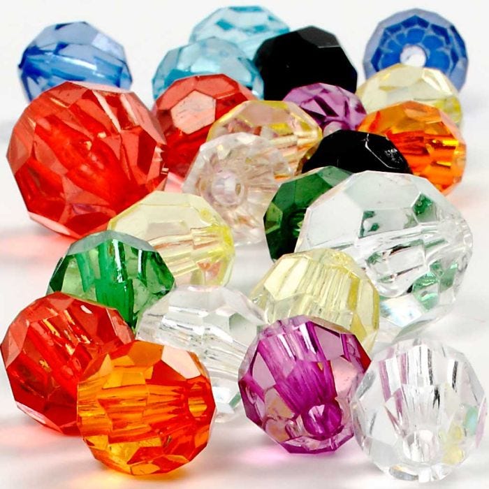 Perline Sfaccettate, misura 10-12-16 mm, misura buco 1-2,5 mm, colori asst., 75 g, 100 pz/ 1 conf.