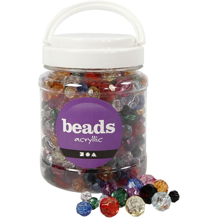Perline Sfaccettate, misura 10-12-16 mm, misura buco 1-2,5 mm, colori asst., 500 g, 700 ml/ 1 vasch.
