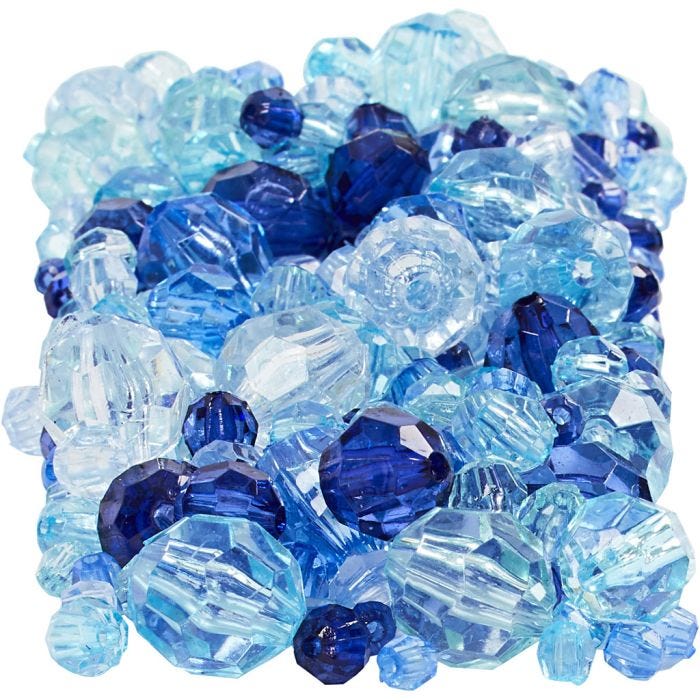 Perline sfaccettate, misura 4-12 mm, misura buco 1-2,5 mm, armonia blu, 250 g/ 1 conf.