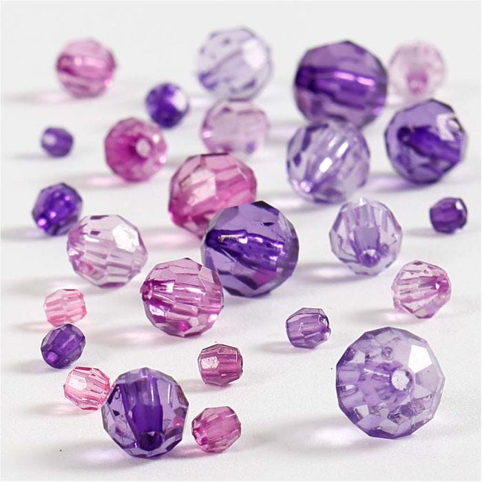 Perline sfaccettate, misura 4-12 mm, misura buco 1-2,5 mm, viola, 45 g/ 1 conf.