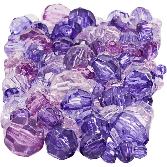 Perline sfaccettate, misura 4-12 mm, misura buco 1-2,5 mm, viola, 250 g/ 1 conf.