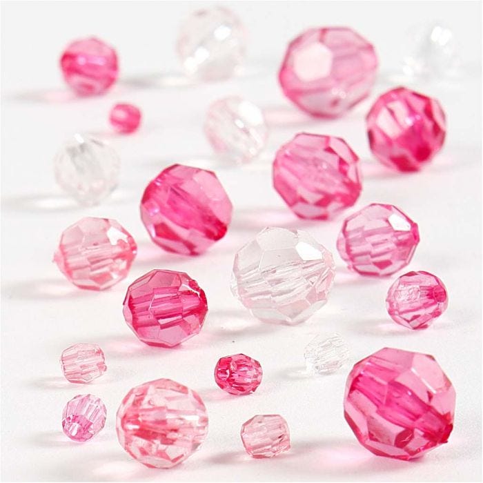 Perline sfaccettate, misura 4-12 mm, misura buco 1-2,5 mm, rosa, 45 g/ 1 conf.