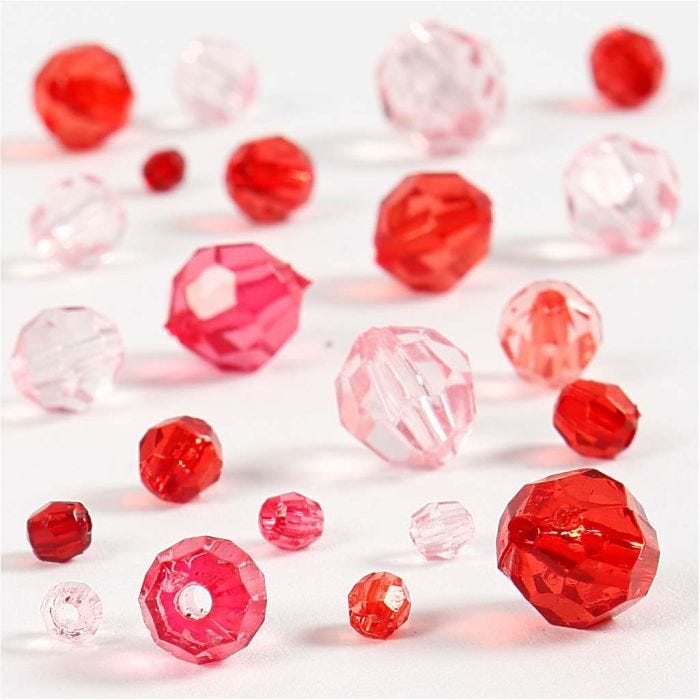 Perline sfaccettate, misura 4-12 mm, misura buco 1-2,5 mm, armonia rosso, 45 g/ 1 conf.