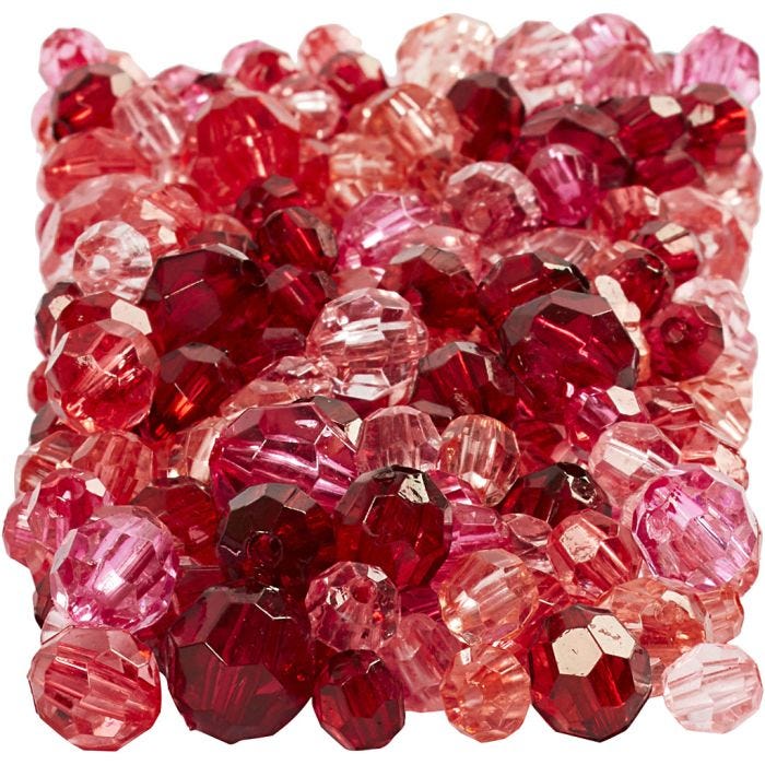 Perline sfaccettate, misura 4-12 mm, misura buco 1-2,5 mm, armonia rosso, 250 g/ 1 conf.