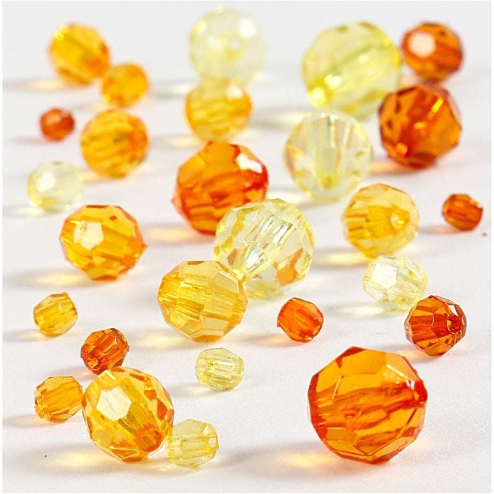 Perline sfaccettate, misura 4-12 mm, misura buco 1-2,5 mm, giallo, 45 g/ 1 conf.
