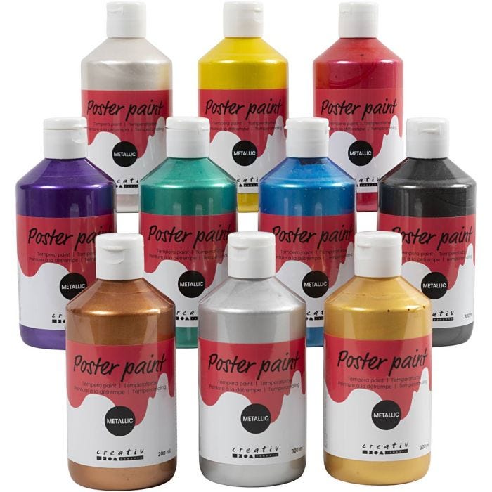 Pittura Tempera Metallizzata , colori asst., 10x300 ml/ 1 conf.