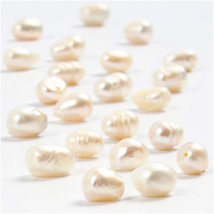Perle d'acqua dolce, diam 4-7 mm, misura buco 1 mm, madreperla, 40 cm/ 1 conf.