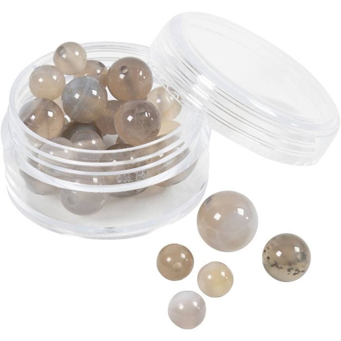 Perline di agata, misura 1x10, 12x8, 15x6 mm, misura buco 0,9-1 mm, grigio transparent, 28 pz/ 1 conf.