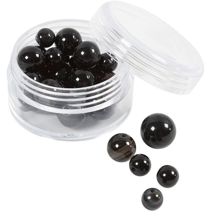 Perline di agata, misura 1x10, 12x8, 15x6 mm, misura buco 0,9-1 mm, nero, 28 pz/ 1 conf.
