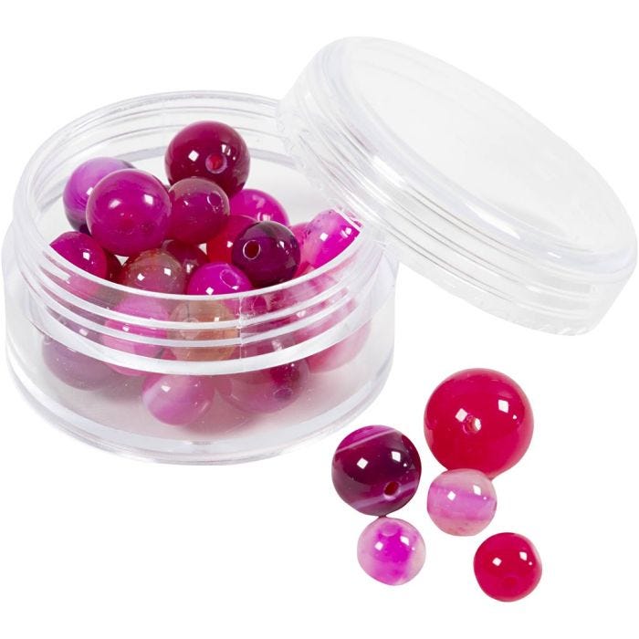 Perline di agata, misura 1x10, 12x8, 15x6 mm, misura buco 0,9-1 mm, rosa, 28 pz/ 1 conf.