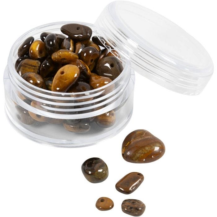 Perline di cristallo, Occhio di tigre, diam 7-12 mm, misura buco 1 mm, marrone, 63 pz/ 1 conf.