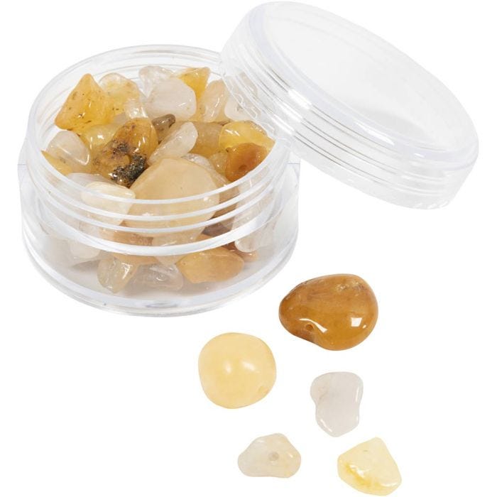 Perline di cristallo, Calcite miele, diam 7-12 mm, misura buco 1 mm, giallo chiaro, 63 pz/ 1 conf.