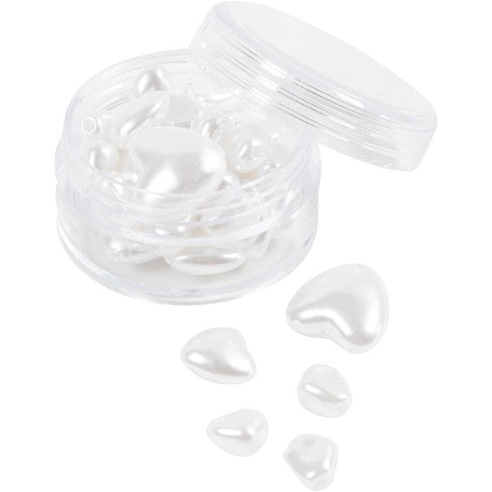 Perline di Cera, Cuori, diam 7-13 mm, misura buco 1,3-1,5 mm, madreperla, 32 pz/ 1 conf.