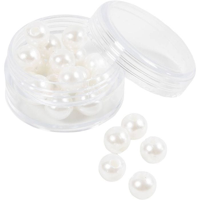 Perline di Cera, diam 8 mm, misura buco 2,3 mm, madreperla, 22 pz/ 1 conf.
