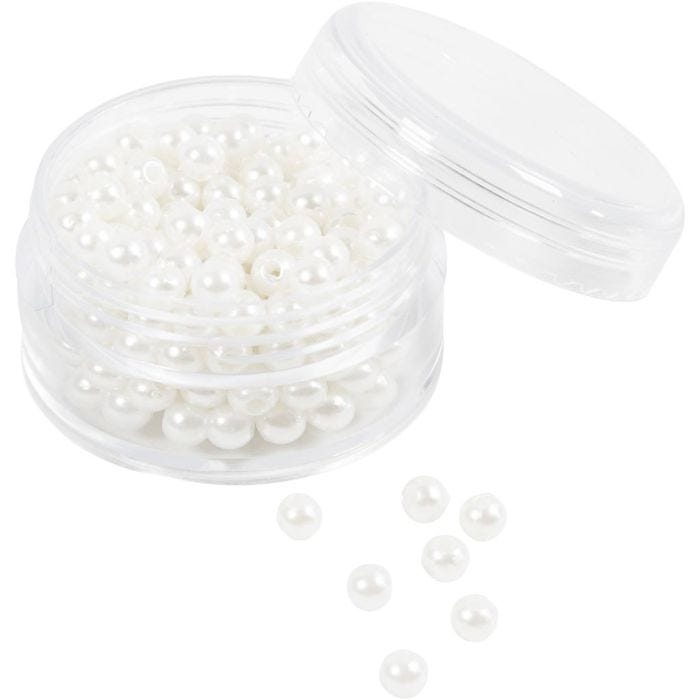 Perline di Cera, diam 4 mm, misura buco 1,5 mm, madreperla, 210 pz/ 1 conf.
