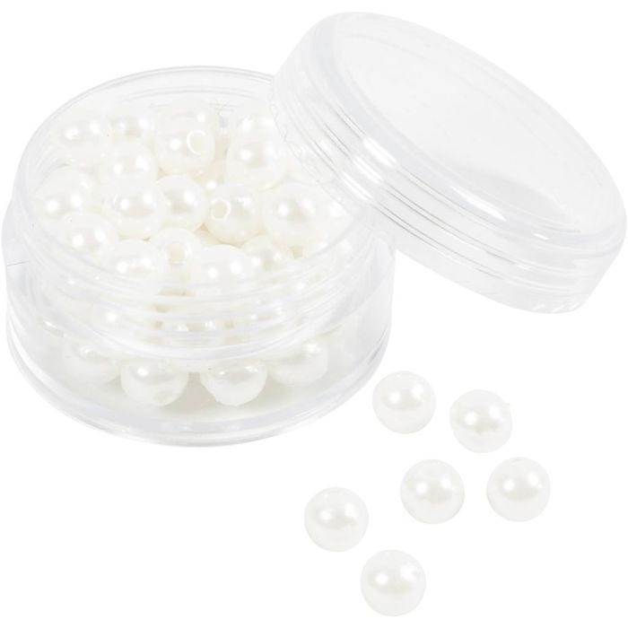 Perline di Cera, diam 6 mm, misura buco 1,9 mm, madreperla, 65 pz/ 1 conf.
