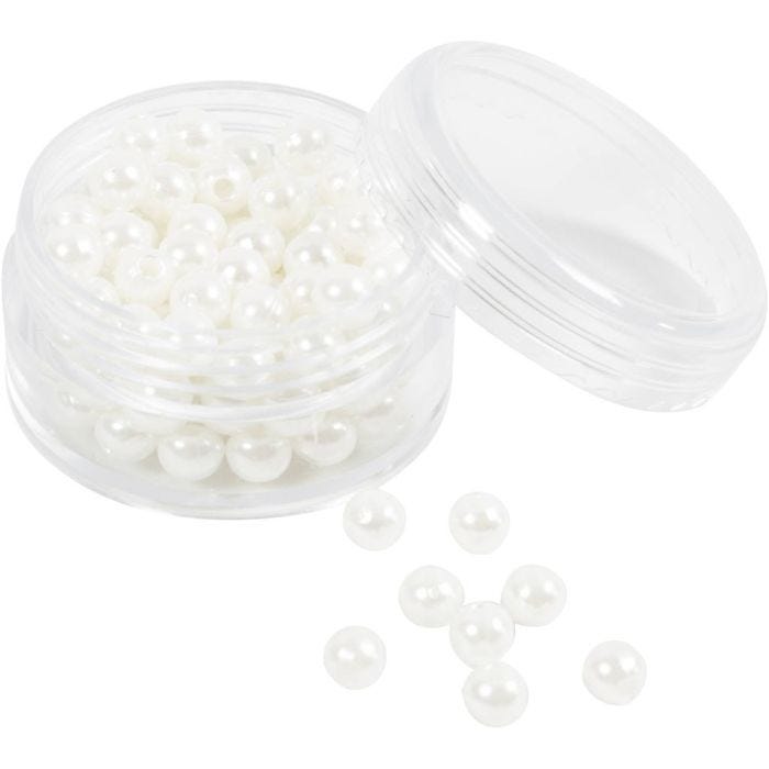 Perline di Cera, diam 5 mm, misura buco 1,7 mm, madreperla, 110 pz/ 1 conf.