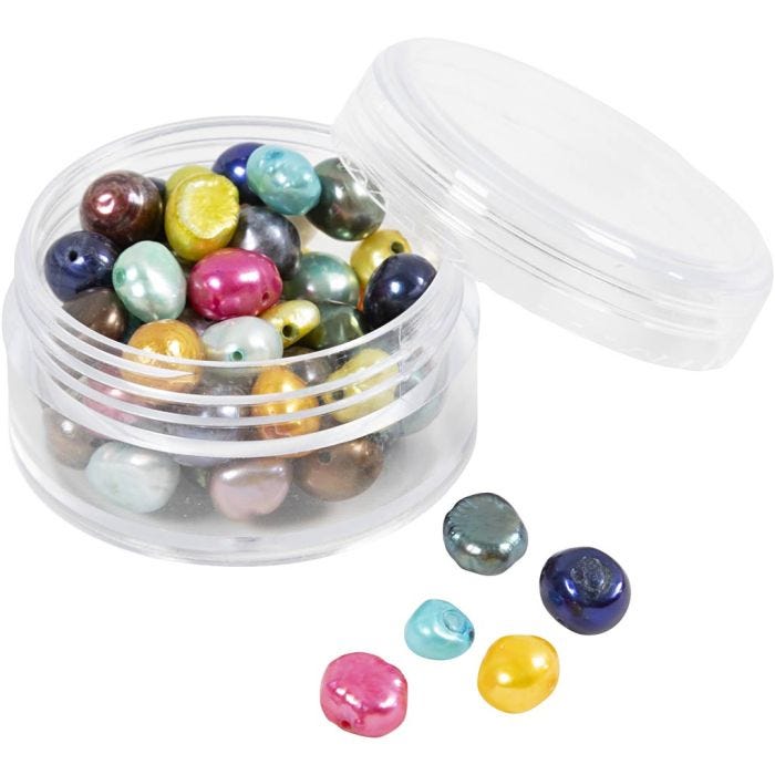 Perle d'acqua dolce, diam 5-6 mm, misura buco 0,5 mm, colori perlati, 60 pz/ 1 conf.