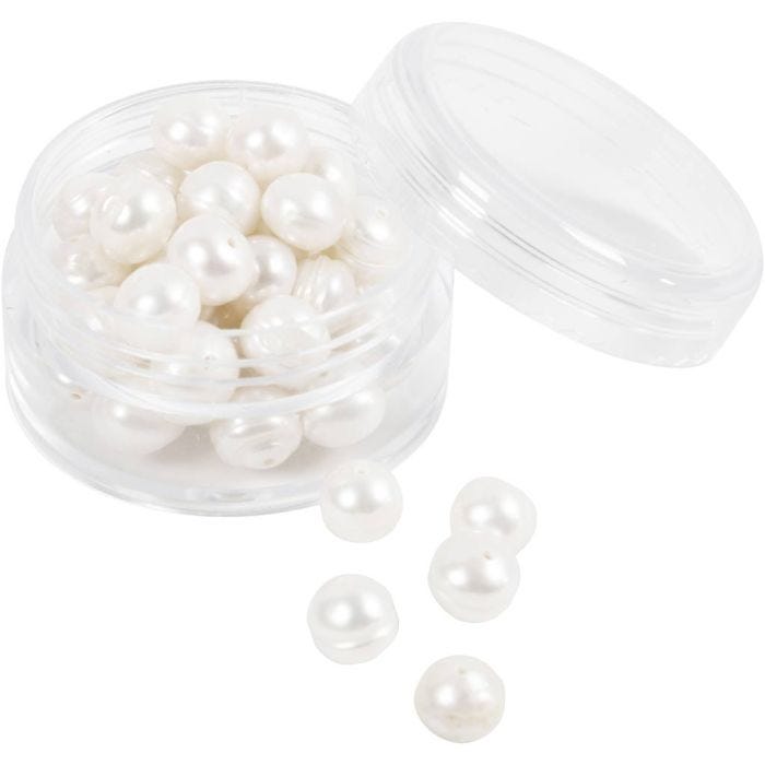 Perle d'acqua dolce, Forata longitudinalmente, diam 4 mm, misura buco 1 mm, madreperla, 40 pz/ 1 conf.