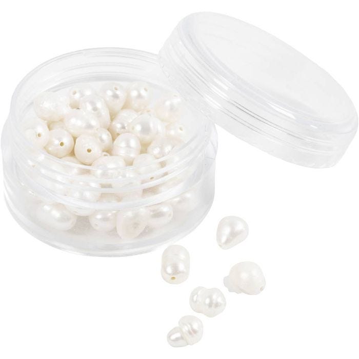 Perle d'acqua dolce, Forata trasversalmente, diam 4-6 mm, misura buco 1 mm, madreperla, 55 pz/ 1 conf.