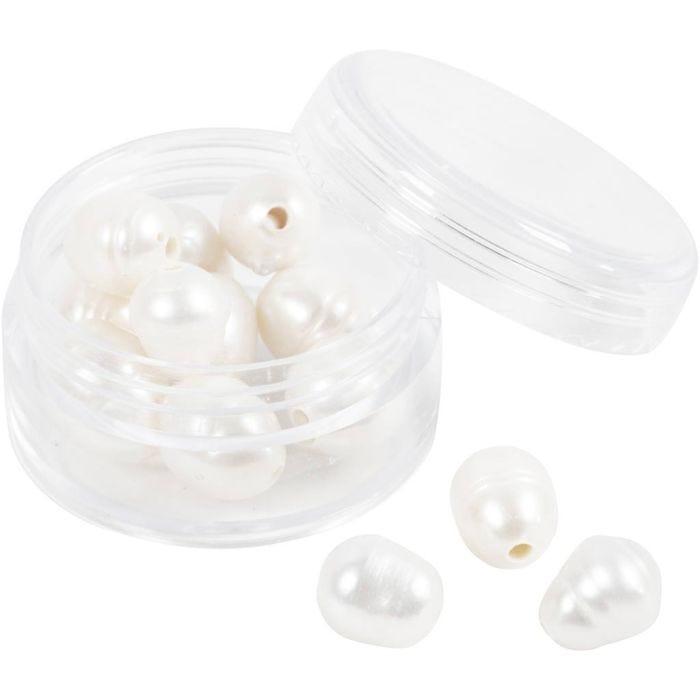 Perle d'acqua dolce, Forata longitudinalmente, diam 9-11 mm, misura buco 2 mm, madreperla, 13 pz/ 1 conf.