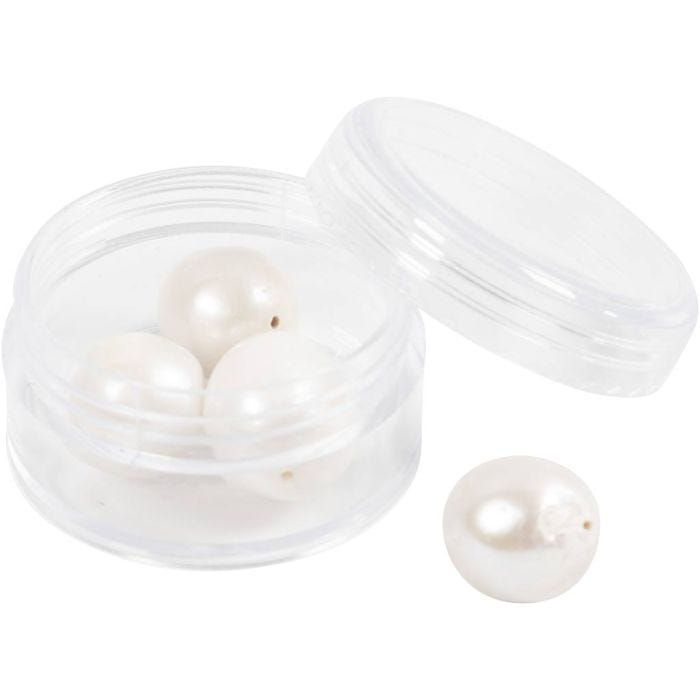 Perle d'acqua dolce, Forata longitudinalmente, diam 13-14 mm, misura buco 0,8 mm, madreperla, 4 pz/ 1 conf.