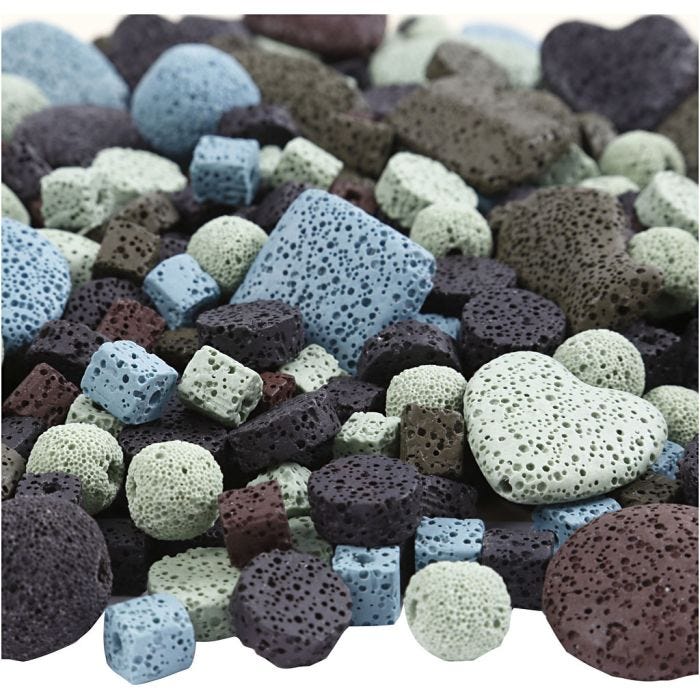 Perline lava, misura 6-37 mm, misura buco 1+2 mm, il contenuto può variare , colori asst., 20 fili/ 1 conf.