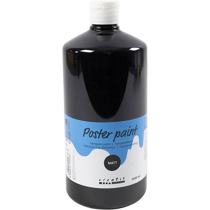 Pittura Tempera Opaca, nero, 1000 ml/ 1 bott.