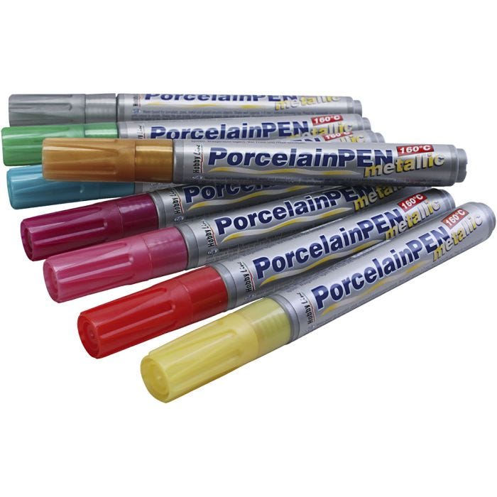 Penne metalliche per vetro e porcellana, ampiezza tratto 1-2 mm, 8 asst./ 1 conf.