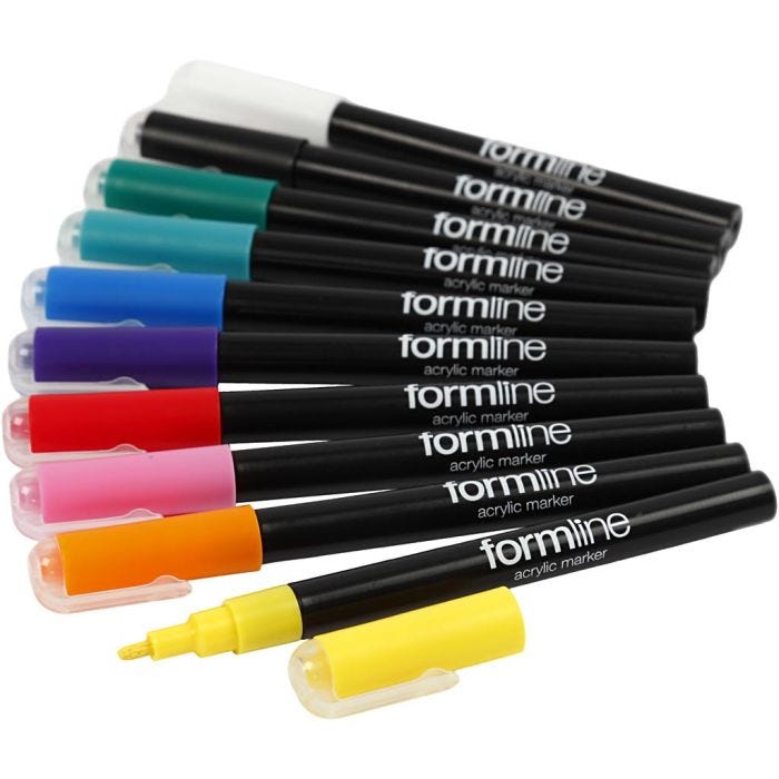 pennarello acrilico Formline, ampiezza tratto 0,9-1,3 mm, colori asst., 10 pz/ 1 conf.