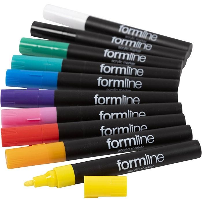 pennarello acrilico Formline, ampiezza tratto 2.5 mm, colori asst., 10 pz/ 1 conf.