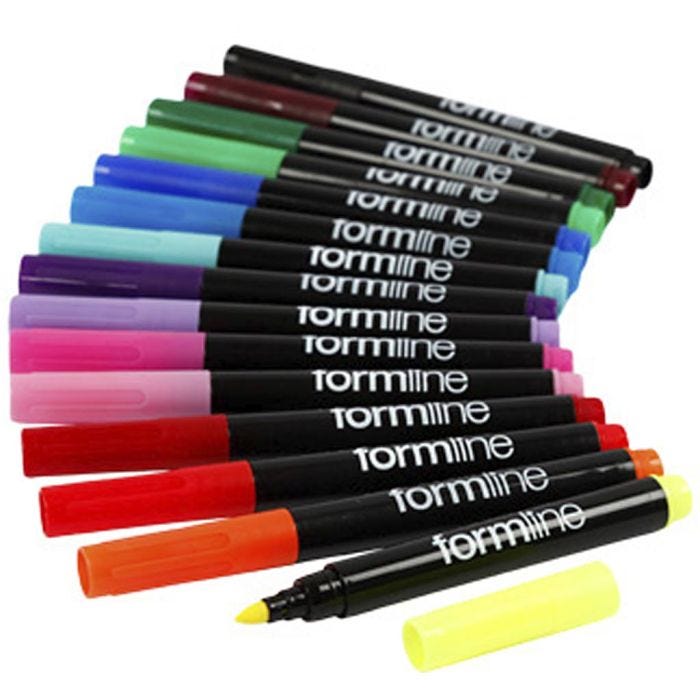 Pennarelli per tessuti Formline, ampiezza tratto 2-3 mm, il contenuto può variare , colori asst., 5x15 pz/ 1 conf.