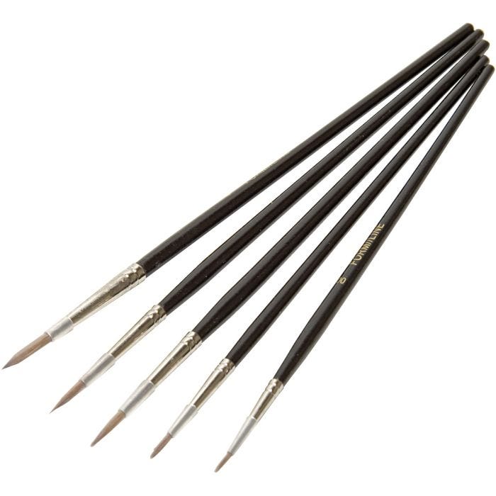 Set di pennelli per acquerelli in finto pelo di martora, 5 pz/ 1 sacco