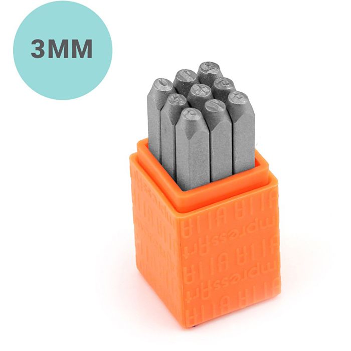 Set di timbri per embossing, Numeri, misura 3 mm, Carattere: Sans Serif , 9 pz/ 1 set