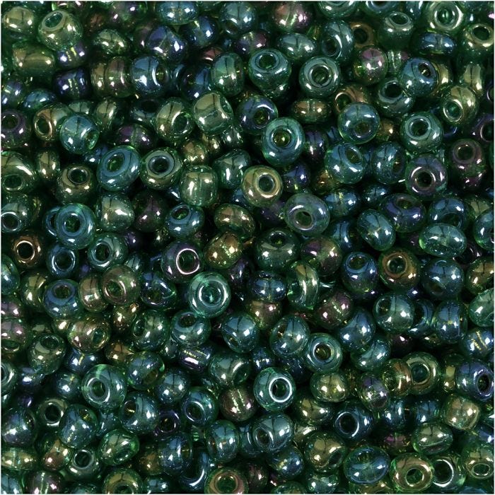 Perline Rocaille, diam 3 mm, misura 8/0, misura buco 0,6-1,0 mm, verde petrolio, 25 g/ 1 conf.