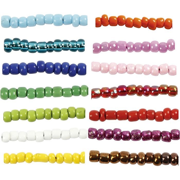 Perline Rocaille, diam 3 mm, misura 8/0, misura buco 0,6-1,0 mm, colori asst., 14x25 g/ 1 conf.