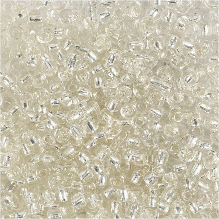 Perline Rocaille, diam 3 mm, misura 8/0, misura buco 0,6-1,0 mm, argento, 25 g/ 1 conf.