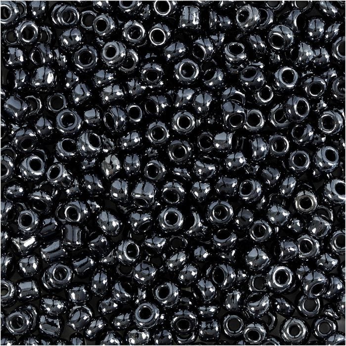 Perline Rocaille, diam 3 mm, misura 8/0, misura buco 0,6-1,0 mm, nero metallico, 25 g/ 1 conf.