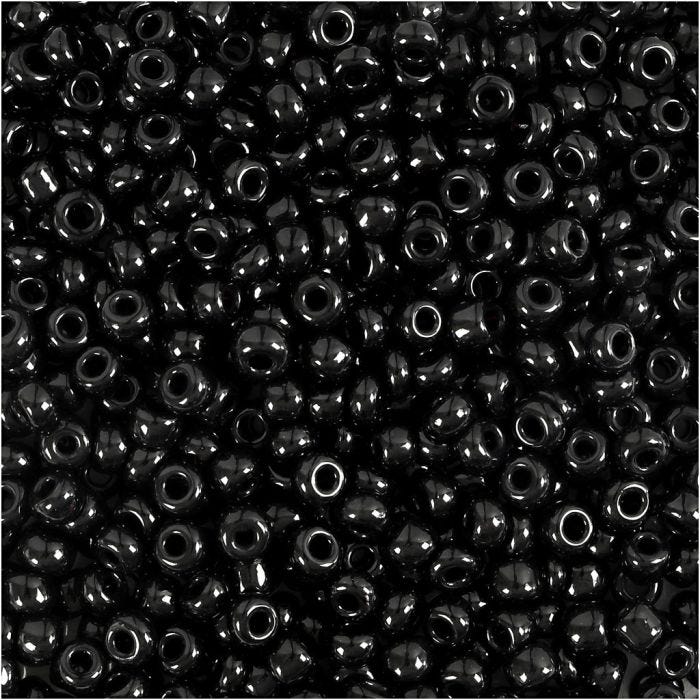 Perline Rocaille, diam 3 mm, misura 8/0, misura buco 0,6-1,0 mm, nero, 25 g/ 1 conf.