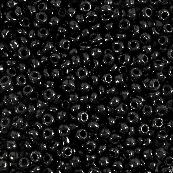 Perline Rocaille, diam 3 mm, misura 8/0, misura buco 0,6-1,0 mm, nero, 500 g/ 1 conf.