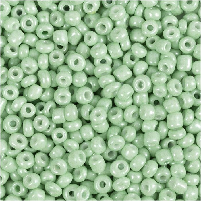Perline Rocaille, diam 3 mm, misura 8/0, misura buco 0,6-1,0 mm, verde chiaro, 25 g/ 1 conf.