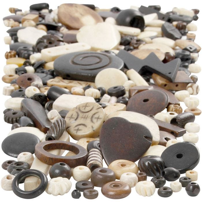 Mix perline di osso, misura 5-30 mm, misura buco 1-2 mm, 300 g/ 1 conf.
