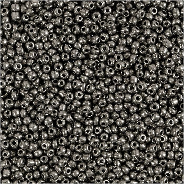 Perline Rocaille, diam 1,7 mm, misura 15/0, misura buco 0,5-0,8 mm, grigio metallo, 25 g/ 1 conf.