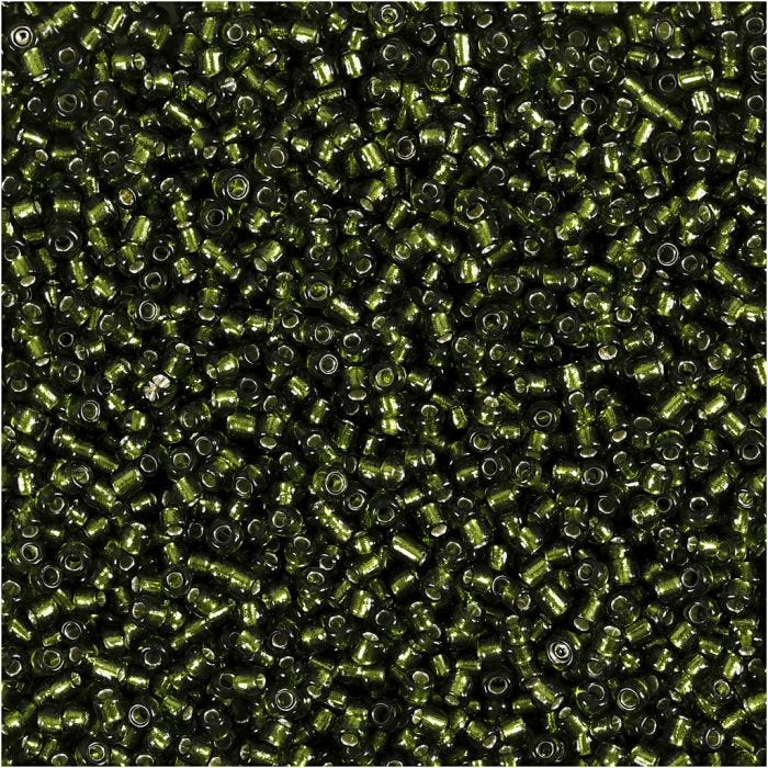 Perline Rocaille, diam 1,7 mm, misura 15/0, misura buco 0,5-0,8 mm, verde erba, 25 g/ 1 conf.