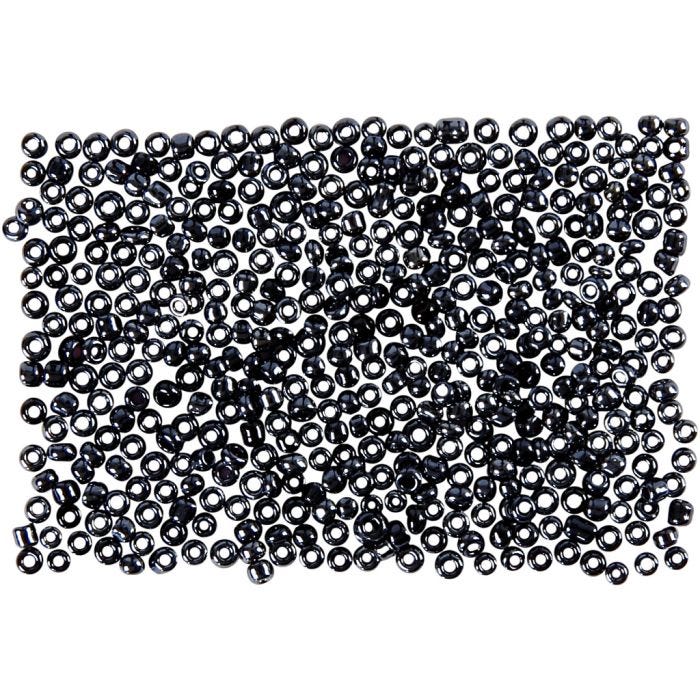 Perline Rocaille, diam 1,7 mm, misura 15/0, misura buco 0,5-0,8 mm, grigio scuro, 500 g/ 1 sacco