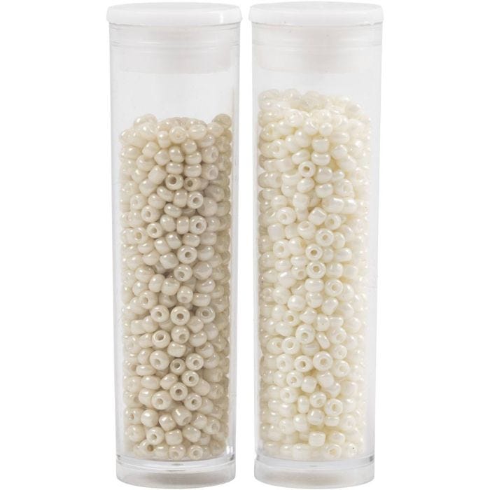 Perline Rocaille, diam 1,7 mm, misura 15/0, misura buco 0,5-0,8 mm, beige, madreperla, 2x7 g/ 1 conf.